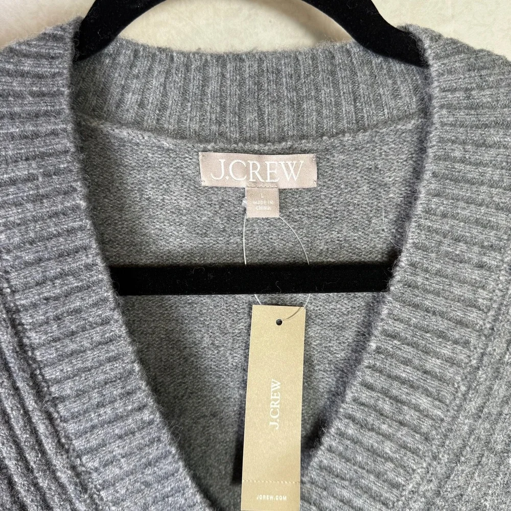 J.Crew Mens Merino Wool Alpaca V-Neck Sweater Gray CE717 Size L NWT Snag
